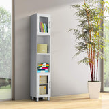 Tangkula Tall Bathroom Cabinet, Home Living Room Wood Storage Cabinet Free Standing w/ 4 Shelves and 2 Glass-Paneled Doors Suitable Tall Bathroom Cabinet Tangkula