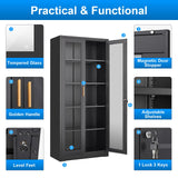 Polup Display Cabinet with Glass Doors, Black Curio Cabinet with Lock, 71“ Tall Display Case for Living Room, Bookcase for Home, Clinic, School (Black)- Assemble Required Polup