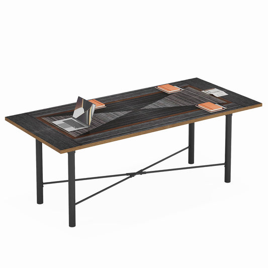 Tribesigns 6FT Conference Table, Rectangle Meeting Table with Two-Tone Finish, Modern Seminar Training Boardroom Table for Office Conference Room, Black & Grey - WoodArtSupply