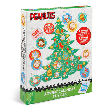 Ceaco - Peanuts 12 Days Of Christmas Advent Calendar Puzzles – Eleven 100 Piece Mini Ornament Jigsaw Puzzles And One 300 Piece Christmas Tree Jigsaw Puzzle – 1,400 Total Pieces Ceaco