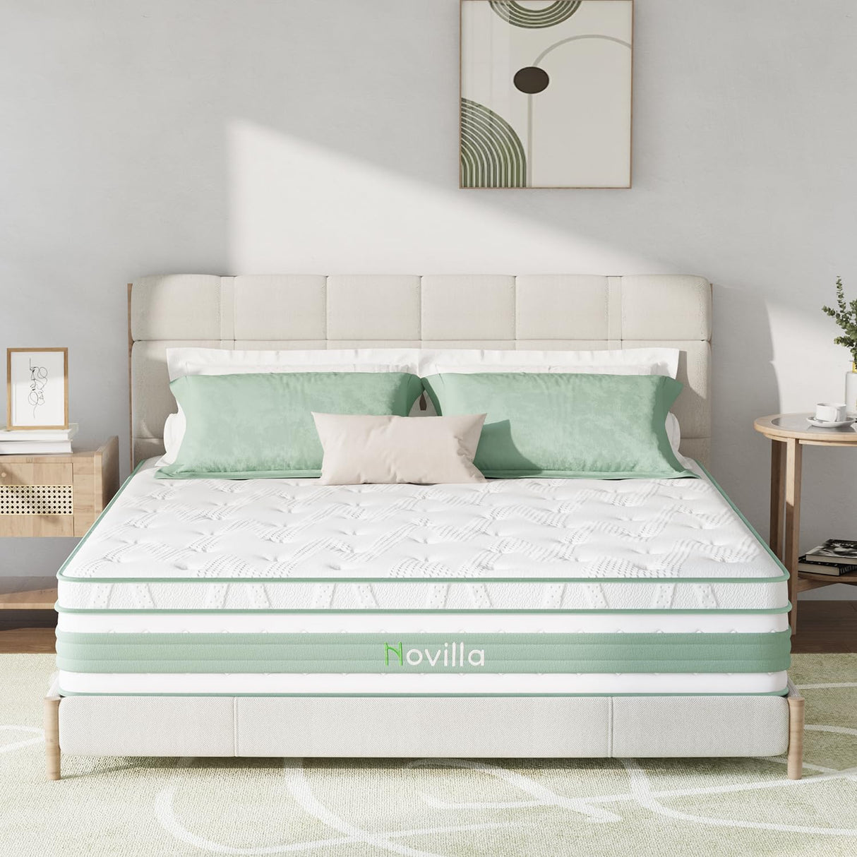Novilla King Mattress, 12 Inch Hybrid Mattress in a Box, High Density Base Foam with Pocket Coils for a Cozy Sleep, Pain Relief, Medium Firm King Size Mattress, Pillow Top Mattress, Motion Isolation Novilla