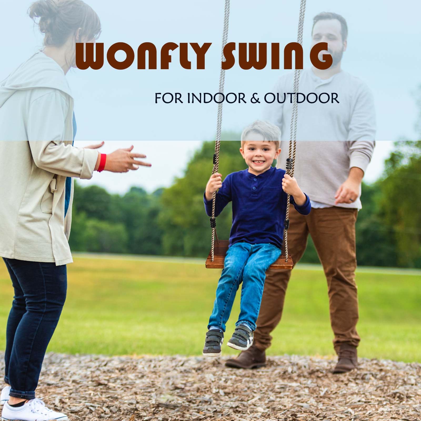 Wood Tree Swing Seat, Wooden Swing Set for Children Adult Kids, 16.54 * 7.5 * 1Inch, Adjustable Rope Swings for Yard Indoor Outdoor Backyard Garden Playground, Max Load 440lbs - WoodArtSupply