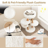 PETSITE 34 inch Wooden Cat Tree, Solid Wood Modern Cat Tower with Jute Scratching Posts, Sisal Rope, Cozy Top Perch and Hammock, Soft Long Plush Pear Wood Cute Cat Tree for Indoor Cats Large PETSITE