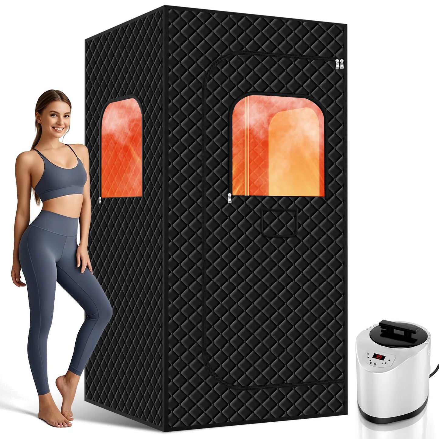 VXGDOE Sauna Box, Portable Sauna for Home, Full Size Steam Sauna Tent with 3L 1200W Large Capacity Steamer and Remote Control, Personal Steam Room for Spa, Indoor, Outdoor, Gym (Black)