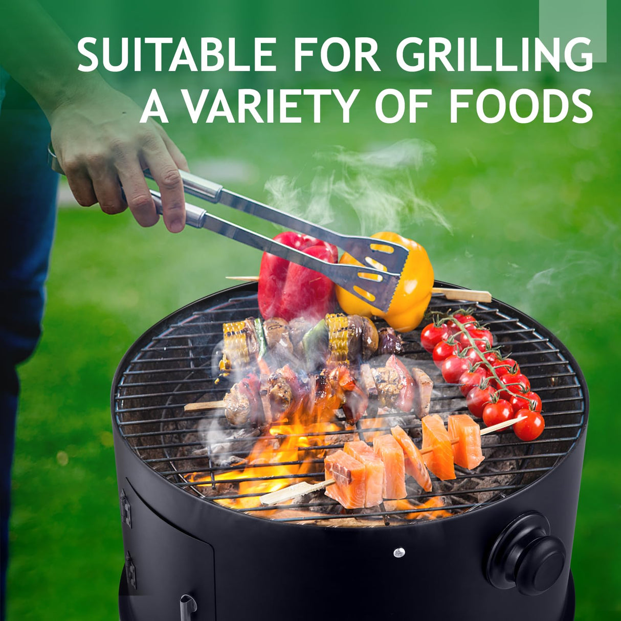 VINGLI 18 Inch Multi-Layer Charcoal BBQ Smoker Grill, Heavy Duty Round Charcoal BBQ Grill for Outdoor Vertical Steel Charcoal Smoking Grill with Thermometer Outdoor Home Party VINGLI