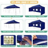 COBIZI 10x30 Pop Up Canopy Tent with Awning,Heavy Duty Canopy UPF 50+ All Season Wind Waterproof Commercial Outdoor Street Vendors Party Tents for Parties Canopy with Roller Bag(10 x 30 ft Dark Blue) COBIZI
