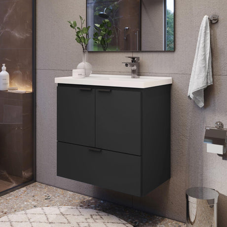 COZIMAX Vanity Soul 24" Floating Bathroom Vanity and Cultured Marble Sink with Soft Close Door (Black) COZIMAX