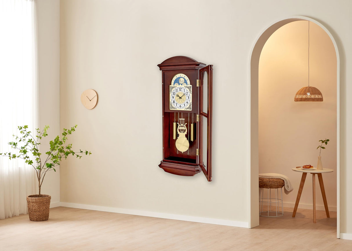 Bulova Litchfield Large Regulator Wall Clock, Model C4332 | Classic Pendulum Design | Harmonic Hourly Chime | Brown Cherry Finish Bulova