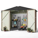 Greesum Outdoor Storage Shed 6 x 8 ft. Utility Tool Shed Metal Storage Garden Shed with Door & Lock for Patio Storage, Brown Greesum