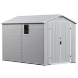 Greesum 6×10FT Plastic Outdoor Storage Shed with Floor, Resin Storaged Sheds with Lockable Double Door, Windows & Vents, All-Weather Tool Sheds for Garden, Backyard, Patio, Light Gray Greesum