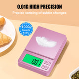 Diyife 1000g Digital Pocket Gram Scale 0.01g Accuracy, Mini Jewelry Scale with Protective Cover, 7 Units, Tare Function, LCD Display, Suit for Jewelry, Powder, Pink Diyife