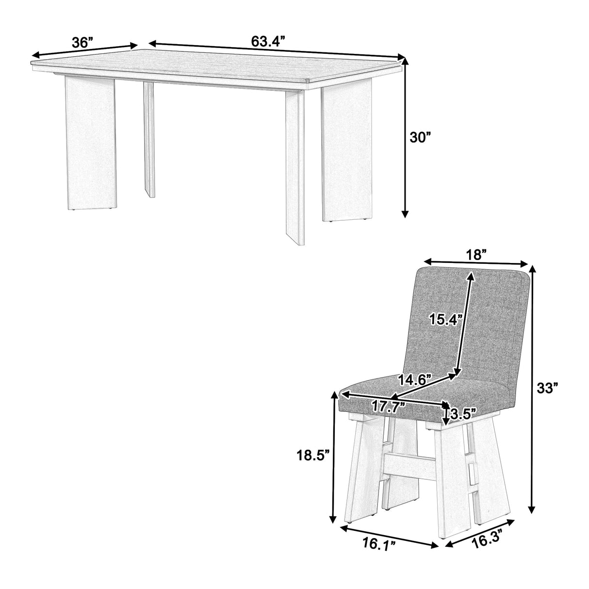 THINK 30 Modern 7-Piece Dining Table Set with 6 Upholstered Dining Chairs, Natural THINK 30