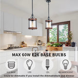Ejerlya Farmhouse Pendant Light, Rustic Walnut Wood Metal Cage Hanging Light Fixtures with Glass, Adjustable for Flat and Slop Ceiling, Pendant Lighting for Kitchen Island Foyer Hallway,2-Pack Ejerlya