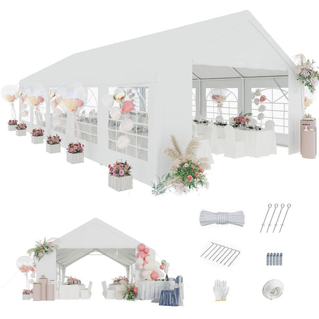 Aoxun 20x40 Party Tent Canopy for Weddings Waterproof Event Tent with Removable Sidewalls &Roll-up Door, Heavy-Duty Steel Frame for Outdoor Weddings, BBQ, Birthday Parties, & Camping,White Aoxun