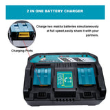 18V DC18RD Dual Ports Battery Charger for Makita 14.4V-18V LXT Lithium-Ion Battery BL1415 BL1430 BL1830 BL1840 BL1850 BL1850B BL1860B BL1860 BL1815, Hiesuan Replace DC18RC DC18SF DC18RT Hiesuan