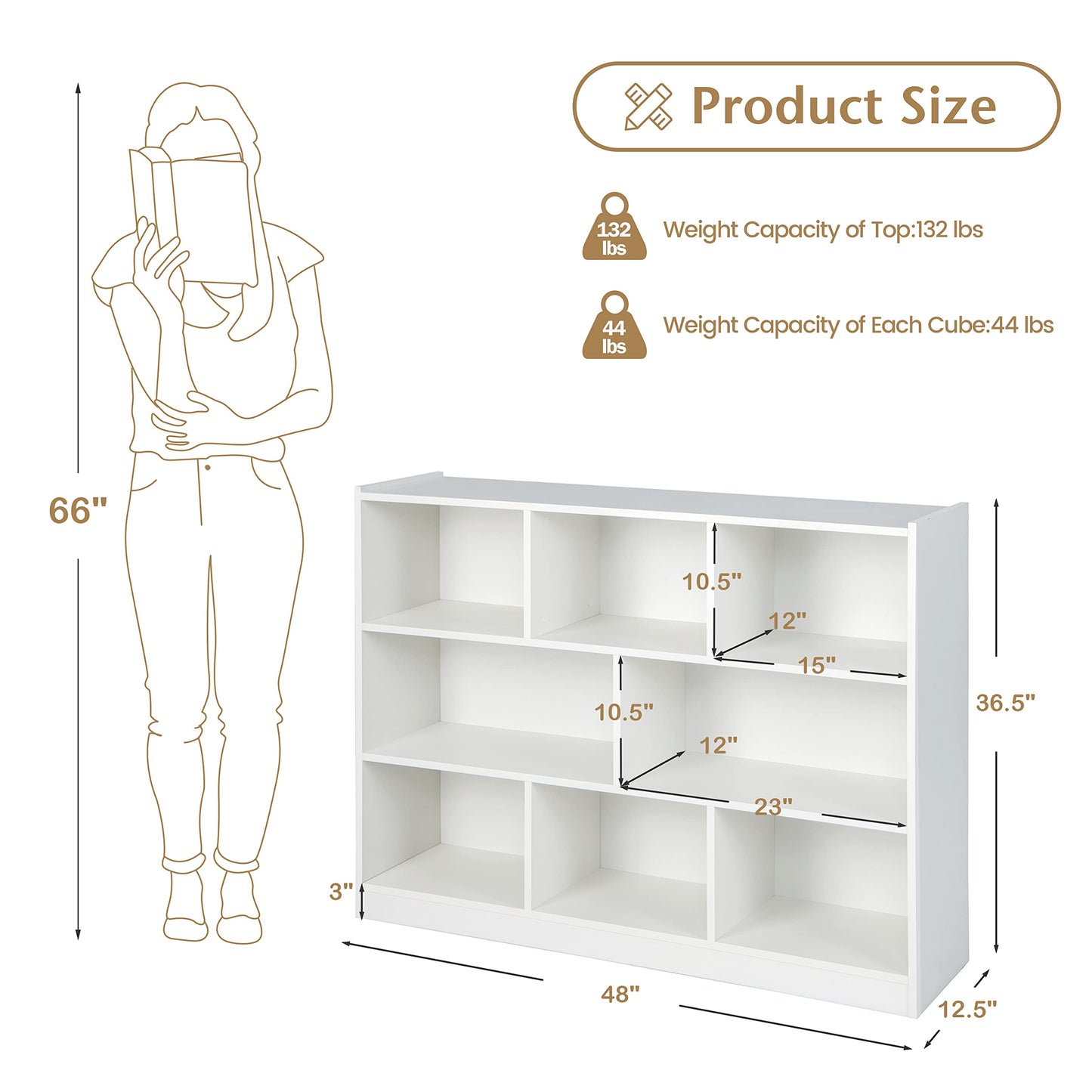 Tangkula 8-Cube 3-Tier Open Storage Bookcase in White - Modern Multipurpose Display for Home and Office - WoodArtSupply