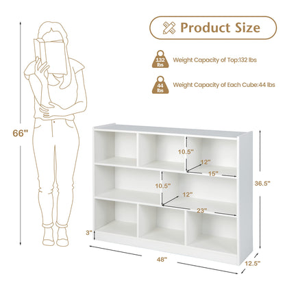 Tangkula 8-Cube 3-Tier Open Storage Bookcase in White - Modern Multipurpose Display for Home and Office - WoodArtSupply