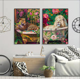 Paint by Numbers kit for Adults Beginner Bathroom Lion, Easy Paint by Number Kits on Canvas Retro Flowers Acrylic Painting Home Decor, 12 x 16 Inch Peeua