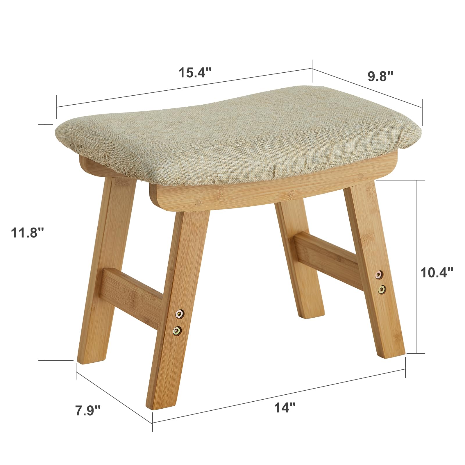 Foot Stool,Ottoman Foot Rest,Bamboo Foot Stool Under Desk,Small Stool for Living Room, Bedroom and Kitchen (Natural Legs - Beige Stool Surface) - WoodArtSupply