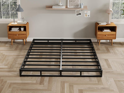 AROMUSTIME 5 Inch Box Spring Queen Low Profile Black Heavy Duty Metal Mattress Foundation/Easy Assembly/Non-Slip/Noise Free/Easy Clean Fabric Cover