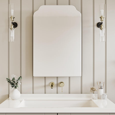 AGDULL Victorian-Style Recessed Bathroom Medicine Cabinet, Storage Cabinet, Bathroom Wood Wall Cabinet with Curved Mirror, Black, 17.5x29 Inch AGDULL