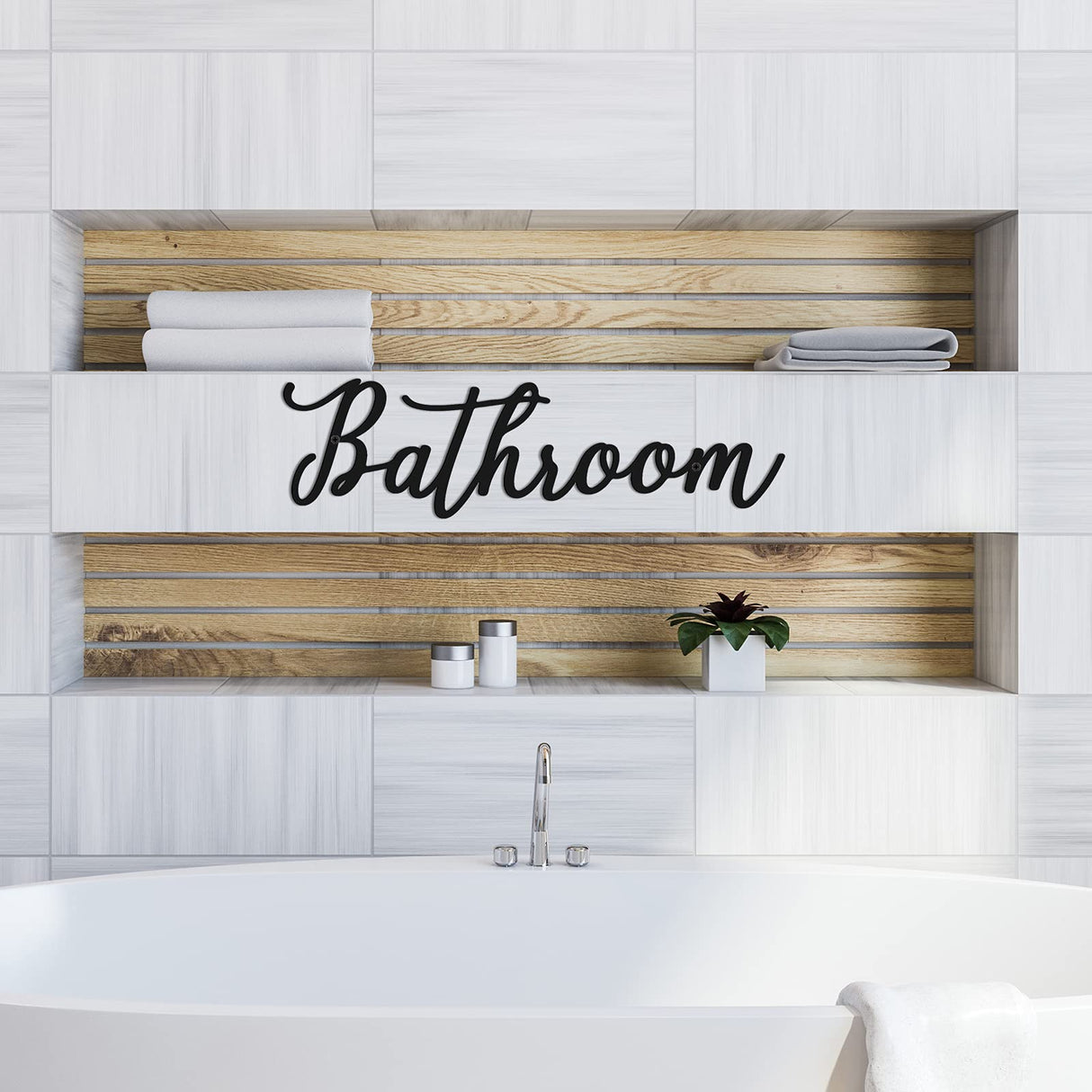 Jetec Iron Farmhouse Metal Sign Rustic Letter Sign Farmhouse Door Wall Art Vintage Room Wall Art with Black Letter(Bathroom) Jetec