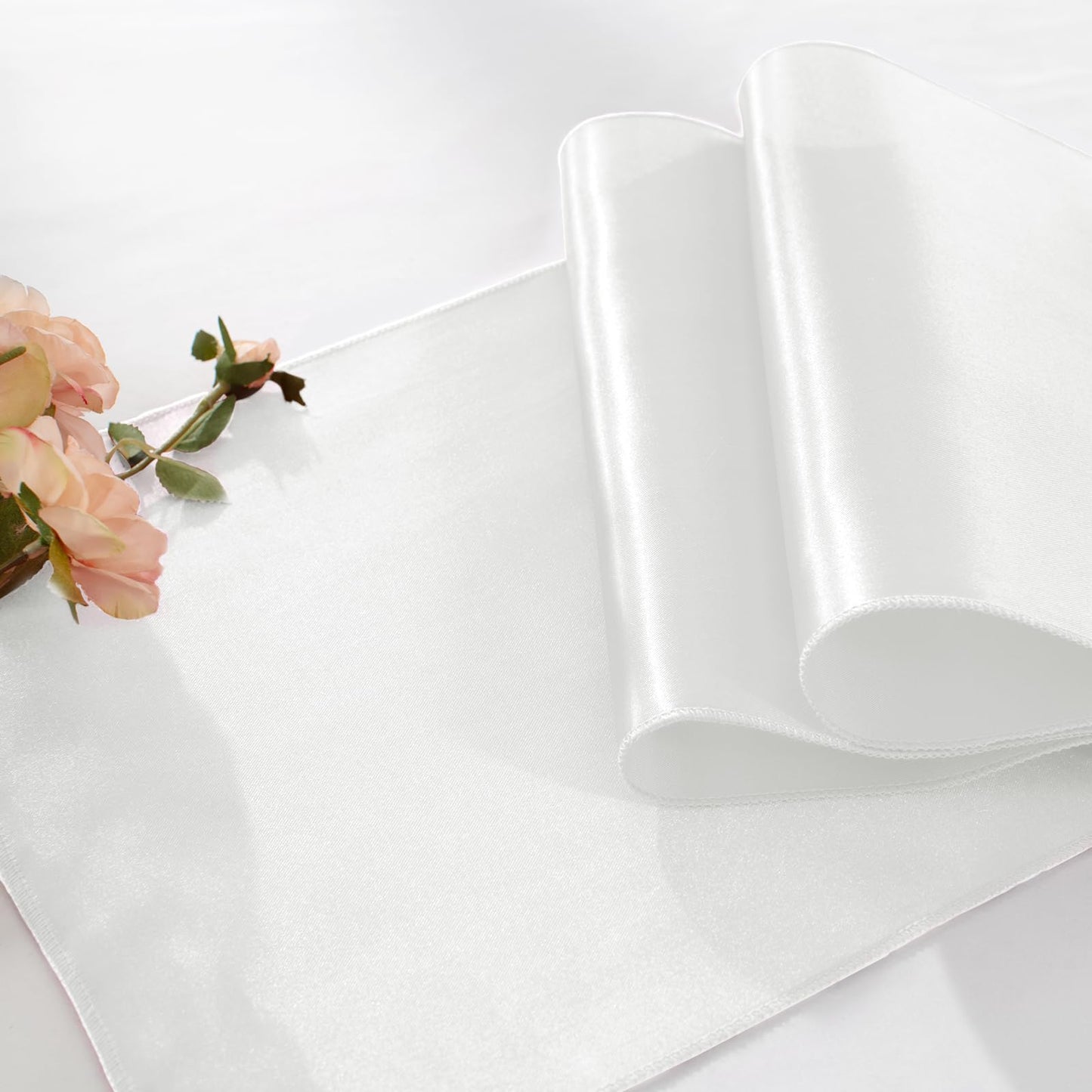 12 Pack White Table Runners 12 x 108 Inch, Rectangular Smooth Satin Silk Table Runner for Wedding, Banquet, Birthday Party Decoration