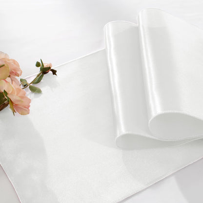 12 Pack White Table Runners 12 x 108 Inch, Rectangular Smooth Satin Silk Table Runner for Wedding, Banquet, Birthday Party Decoration