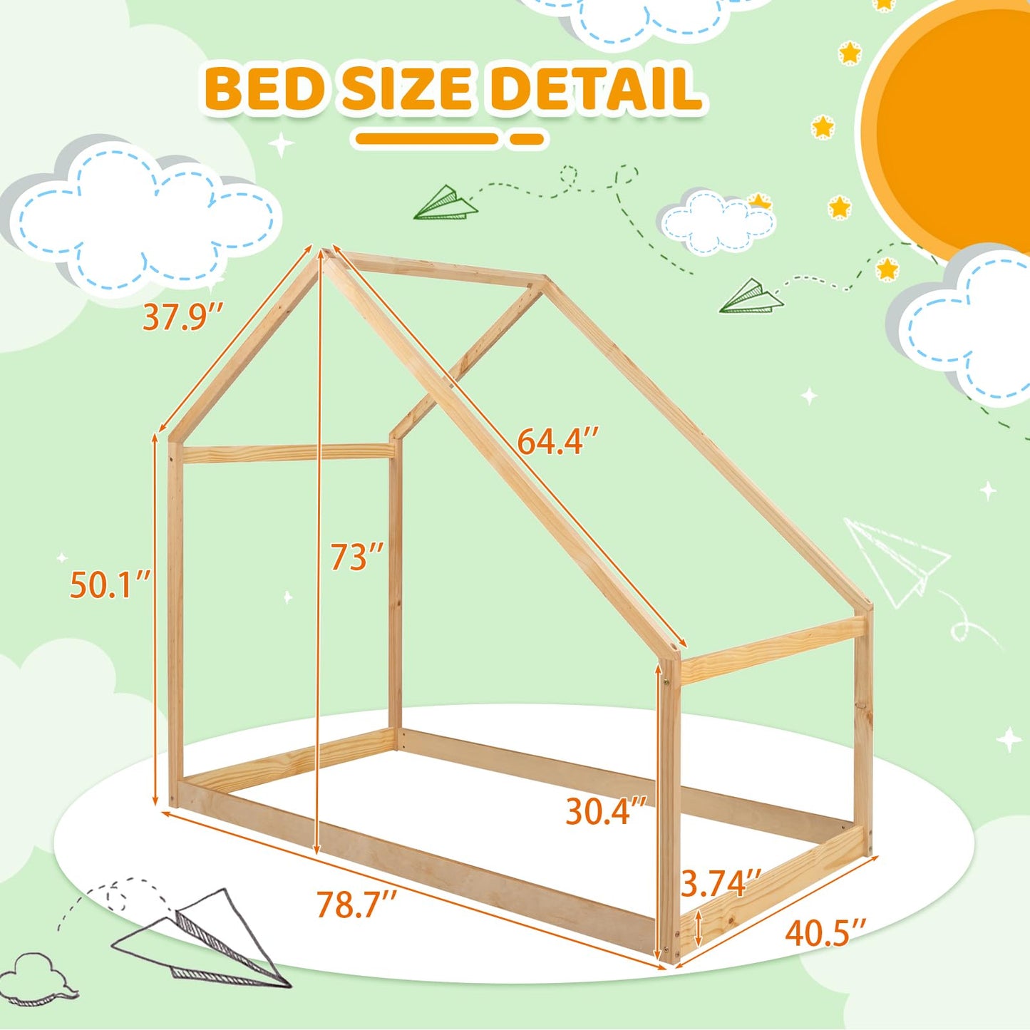 Merax Kids Twin Bed Frame with Rooftop, Montessori Wooden House Design, Sturdy and Easy to Assemble - WoodArtSupply