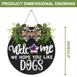 Interchangeable Wooden Seasonal Welcome Sign, Rustic Round Dogs Sign Front Door Wreaths for Home/Wall/Porch Decor, for Easter Spring Summer Fall Halloween Christmas All Season Decorations RoseCraft