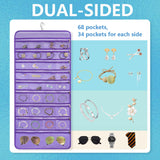 TEMUORG Travel Jewelry Organizer Dual Sided Hanging Earring Holder Bracelet Storage Rolls Rings Display Case with 68 Zippered Pockets (PURPLE) TEMUORG