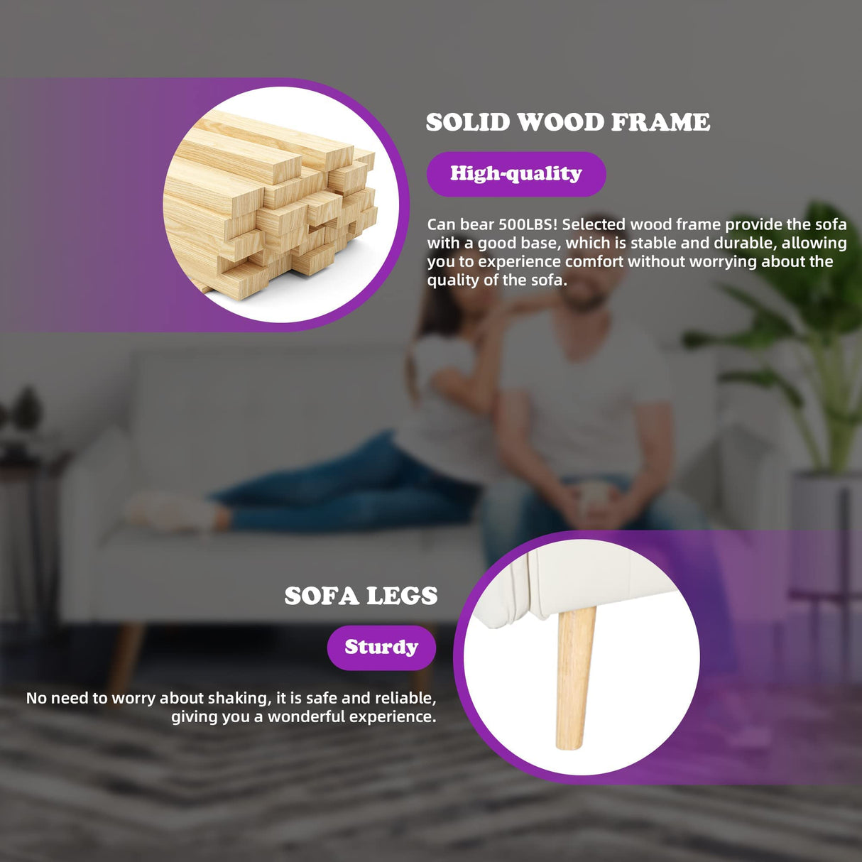 TYBOATLE Modern Faux Leather Upholstered Convertible USB Folding Futon Sofa Bed, 65" Couch, Love Seats Furniture for Small Space Configuration, Apartment, Dorm, Living Room, Office (White) TYBOATLE