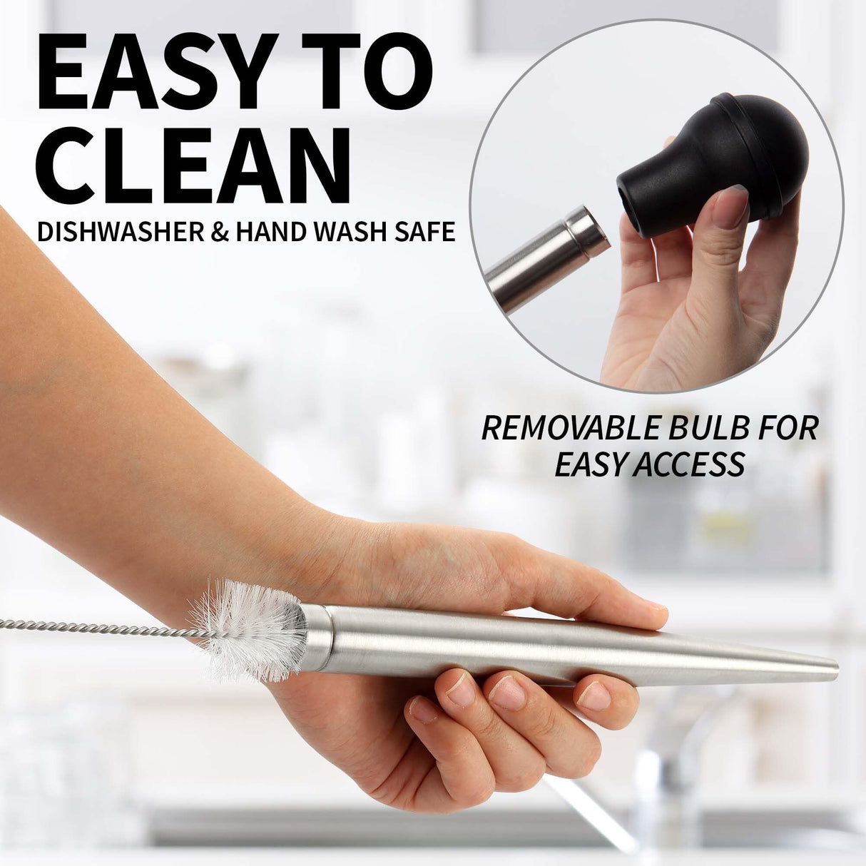 Zulay Kitchen Stainless Steel Turkey Baster for Cooking - Food Grade Metal Turkey Baster Syringe & Silicone Suction Bulb - Turkey Baster Large Size - Includes 2 Detachable Needles and Cleaning Brush Zulay Kitchen