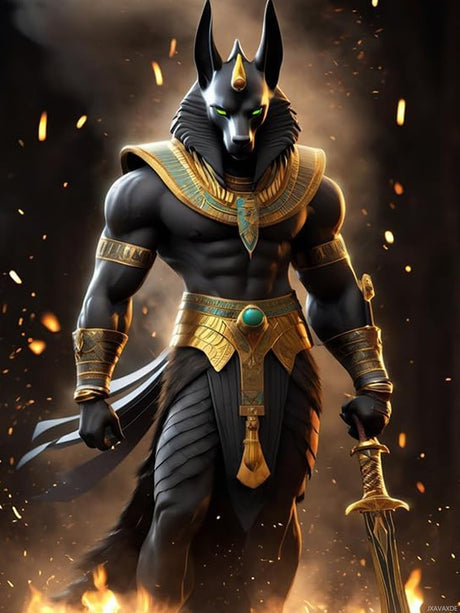 Egyptian Anubis DIY 5D Diamond Painting Kits for Adults, Egyptian Mythology Diamond Art Kits Diamond Painting Full Drill Beginners Gifts Home Wall Decor 12x16 Inch JXAVAXDE