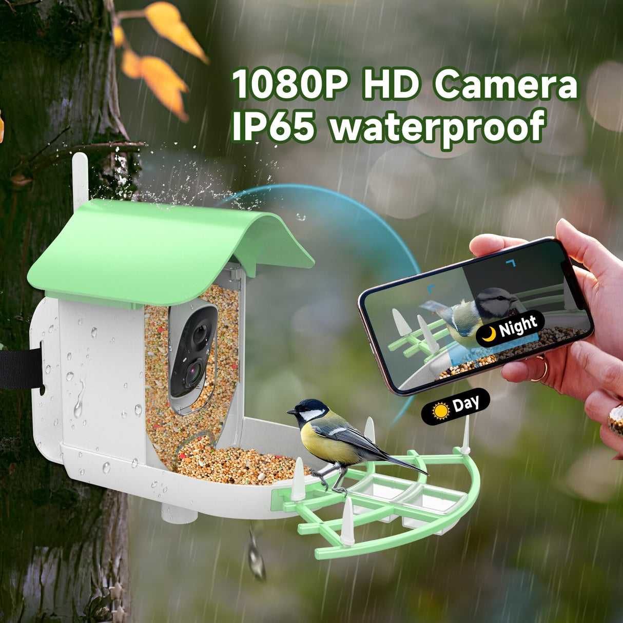 Smart Bird Feeder with Camera,AI Identify Bird Species,Auto Record 2K Birds Video in Backyard Garden,Live View,Solar Powered Charging,Ideal Gifts for Family and Bird Lovers (Green) Aprilmin
