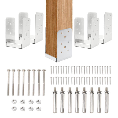 4"x4" Post Base Bracket (Internal 3.5"x3.5")，4 Pcs Stainless Steel Adjustable Post Base，Concrete Post Anchor for Deck，Pavilion, Railing, Porch Support MEWSDEN