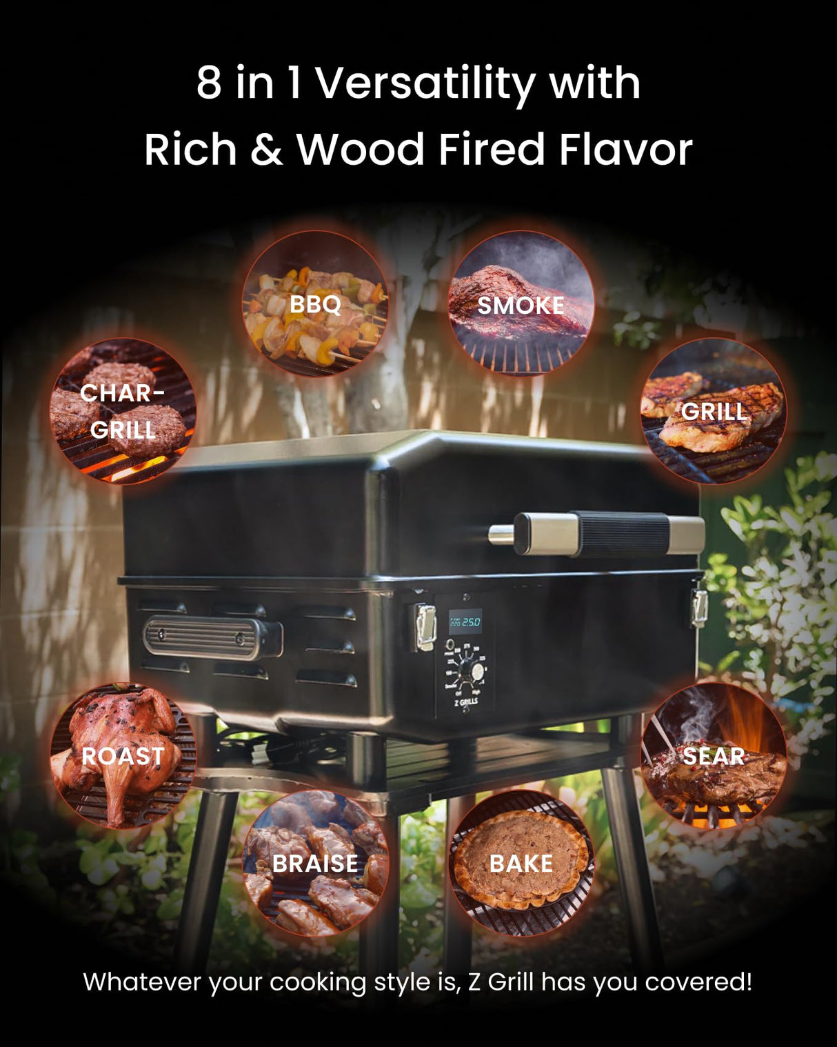 Z GRILLS 200A Portable Wood Pellet Grill & Smoker, Tabletop Wood Pellet Smoker with PID V2.0 Controller, Meat Probes, 202 sq.in Cooking Area, Fit for RVs, Road Trips & Apartments Z GRILLS