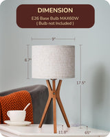 EDISHINE Mid Century Table Lamp, 17.5" Tripod Bedside Lamp with Deep Wood Color Light Base & Beige Linen Lampshade, Nightstand Lamp for Bedroom, Living Room, Reading Room, E26 Base EDISHINE