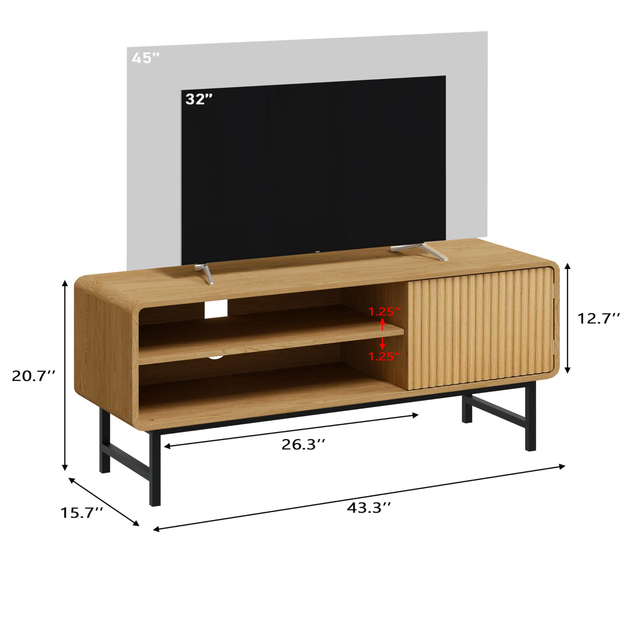 Gyger TV Stand,Mid Century Modern Entertainment Center with 2 Open Shelves，Farmhouse TV Media Console Table for Living Room,Bedroom,Television Stand up to 50 Inches,Yellow Oak Gyger