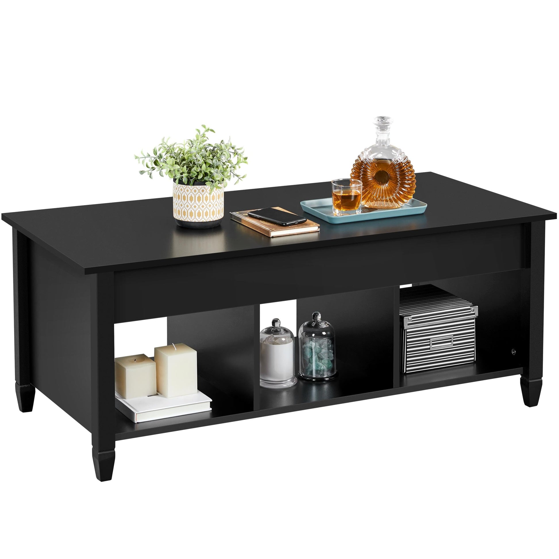 Topeakmart Lift Top Coffee Table w/Hidden Storage & Shelves, Lifting Pop-Up Tabletop Center Table for Living Room Reception Room Black, 47.5" L - WoodArtSupply