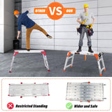 Multifunctional & Adjustable Work Platform with Wheels, 330 lbs Capacity, 24 to 35 inches Step Ladder, Aluminum Folding Scaffolding Ladder, Heavy Duty Portable Bench Ladder Stool with Non-Slip Feet SHANTRA