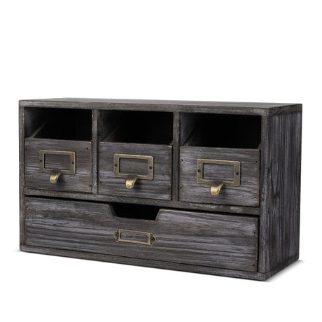 Flexzion Apothecary Cabinet with 4 Drawers - Vintage Rustic Wood Desktop Organizer for Home & Office Supplies - Tabletop Wooden Storage for Catalog, Card, Jewelry, Makeup, Craft & Tools Flexzion