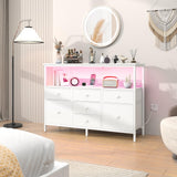 Yoobure LED TV Stand for Bedroom, 50 Inch Kids Dresser with Power Outlets, 7 Drawers Entertainment Center with Storage Shelf, TV Stands Dresser for Bedroom, Living Room, TV Console Entertainment Stand Yoobure