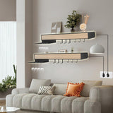 Floating Display Shelf with LED Light, 39 Inch Wall Mounted Wine Rack, Bar Unit Floating Shelves with 4 Wine Glass Holder, Light-Emitting Storage Display Stand for Entrance Kitchen Dining Room SLVUAFRN