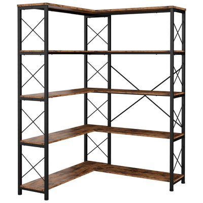 IRONCK 5-Shelf Corner Bookcase, Vintage Industrial Corner Bookshelf Etagere Bookcase, 5 Tiers Corner Shelf Storage Rack with Metal Frame for Living Room Home Office