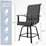 Grand patio 5-Piece Patio Swivel Bar Set with Fire Pit Table 60,000 BTU Heat Output, Outdoor Counter Height Patio Bar Stools Set of 5, High Bar Chairs with High Back, Black&Grey Plaid Grand patio