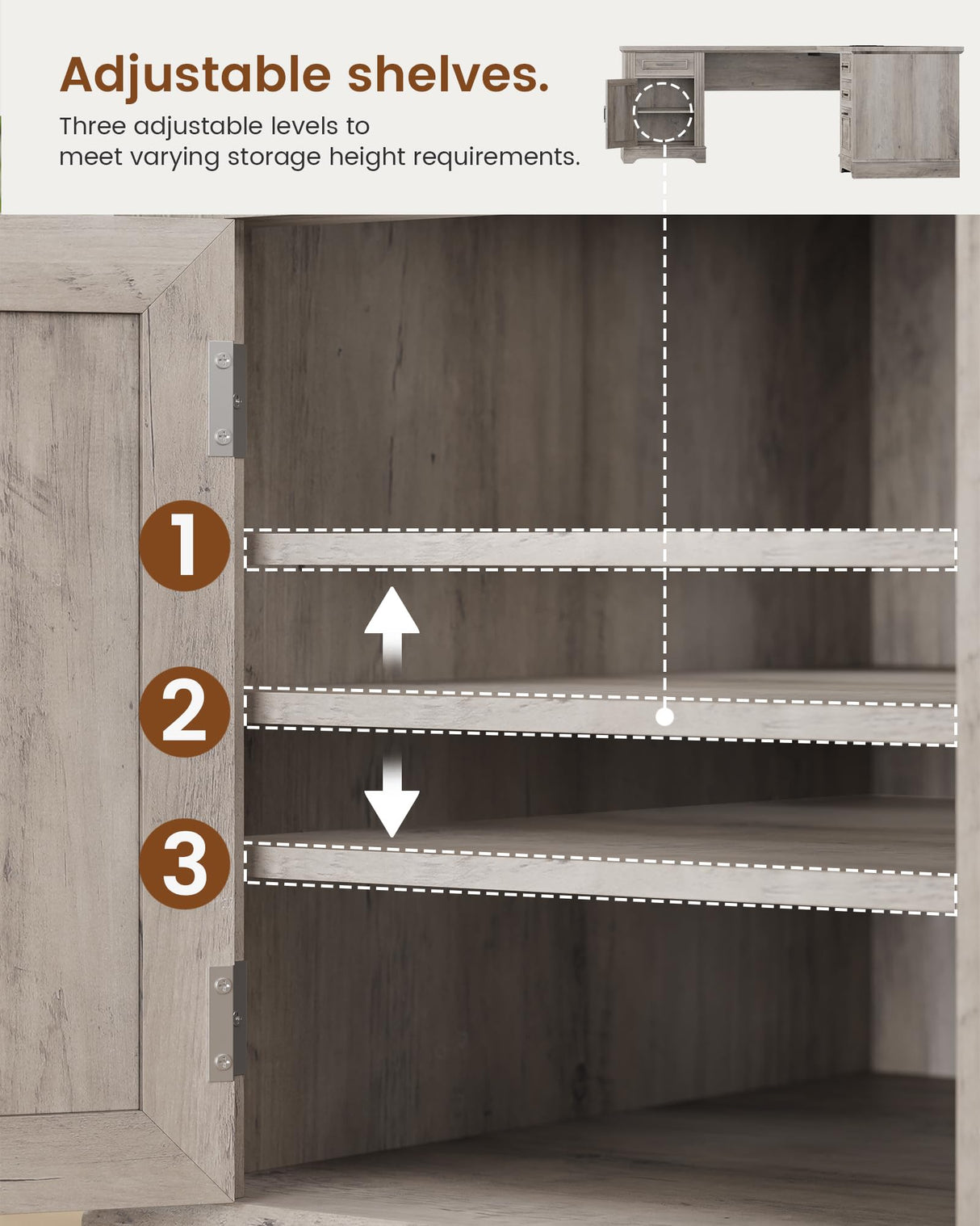Itaar Farmhouse L Shaped Desk, Executive Computer Desk with Drawers and Storage Cabinet, Home Office Desk with File Drawer and Power Outlet, Corner Desk, Workstation for Office Home, Grey Itaar