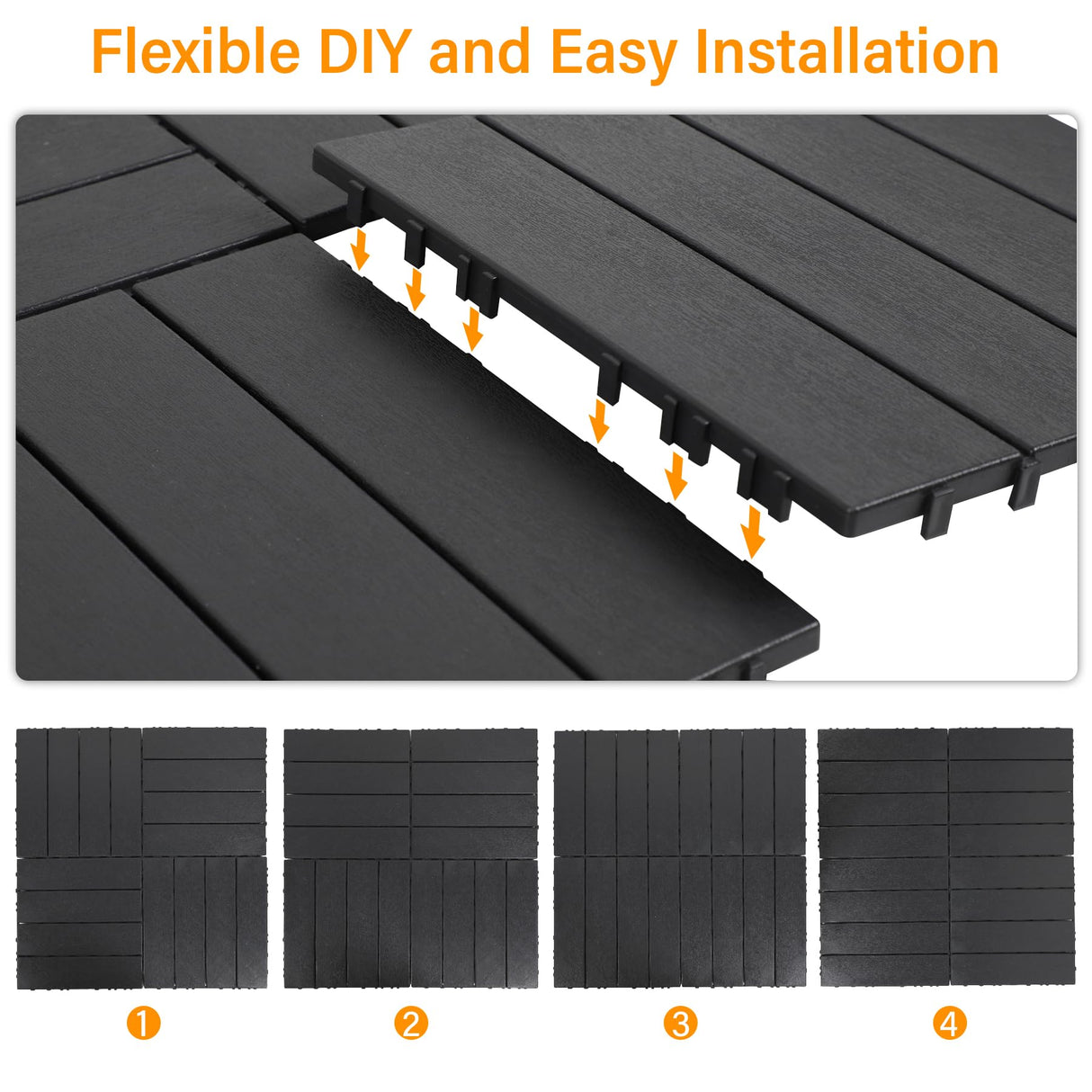 Neoaider 9PCS Plastic Interlocking Decking Tiles 12" x 12", Waterproof Outdoor Flooring All-Weather, Patio Floor Decking Tile for Garden Porch Poolside Balcony Backyard, Dark Grey Neoaider