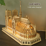Leopmase 3D Wooden Puzzles for Adults,Notre Dame de Paris Church Model Kit for Adults to Build,Led Light DIY Games Gift on Birthday Christmas,Building Puzzle 266 Pcs Leopmase