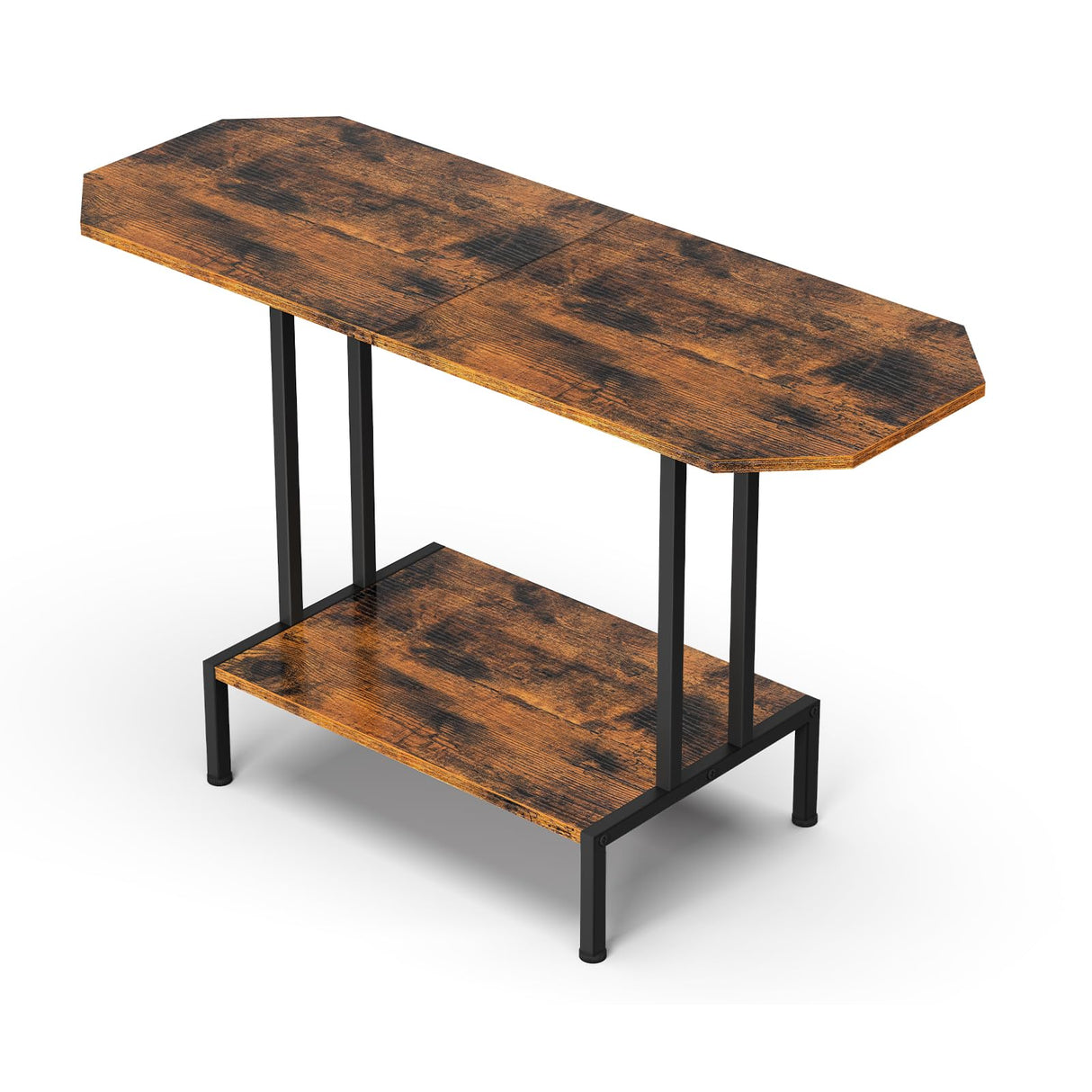 Coffee Table for Living Room, 2 Tier Small Coffee Table with Open Storage Shelf, Center Table Industrial Modern Style Coffee Tables with Wood Tabletop, Rustic Brown CADUKE